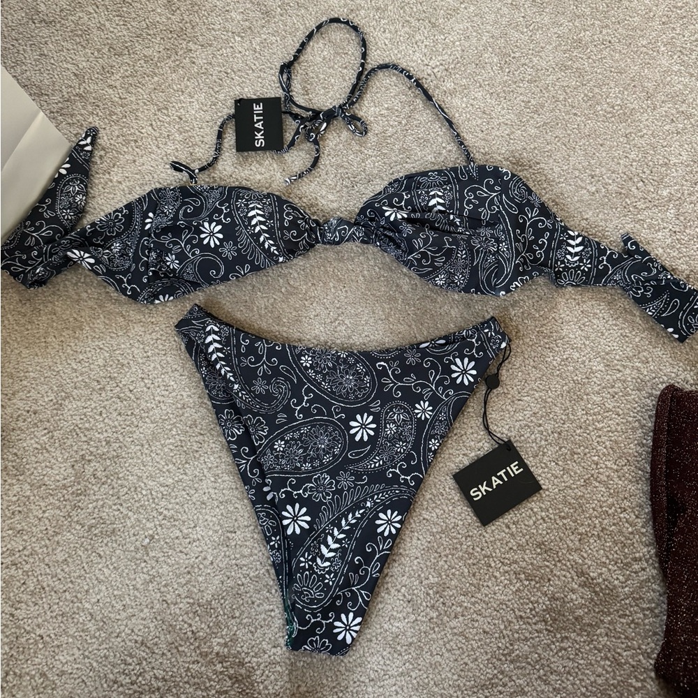 Skatie Black and White Paisley Bikini